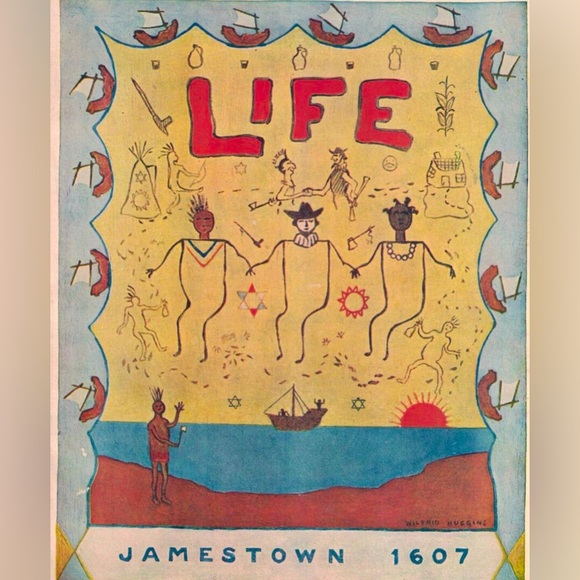 April 13, 1907 Life Magazine Huggins Cover Art Jamestown 1607 Native American - Picture 1 of 2